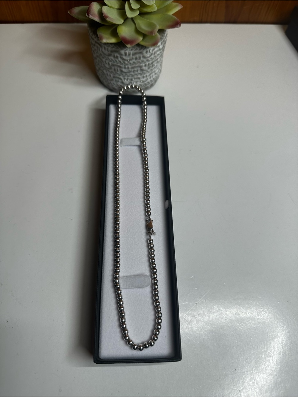 Classic Sterling Silver Beaded Necklace - Women's Jewelry